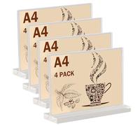 Lot de 4 présentoirs de table A4, étiquettes de prix A4, support de table en acrylique en T pour brochures, cartes de menu, cadres photo publicitaires, porte-cartes de menu pour restaurant, café,
