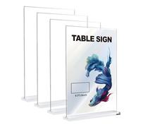 Lot de 4 présentoirs de table A5 - Étiquettes de prix - Présentoir de table - Double face - Porte-cartes de menu vertical en acrylique - Support en T - Double face - Pour prospectus, carte de menu