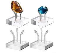 Lot de 4 présentoirs en acrylique transparent avec trois pinces à linge pour objets de collection, bijoux, pierres précieuses, minéraux, œufs et travaux manuels (4 x 4 x 1 cm)