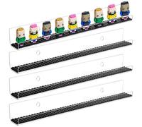 Lot de 4 présentoirs pour figurines pouvant contenir jusqu'à 96 figurines, étagère flottante en acrylique transparent avec plaques de base de construction en brique et autocollant anti-perforation,