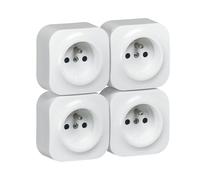 Lot de 4 prises de courant saillie avec terre Profil Eco complet-blanc