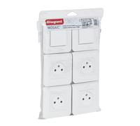 Lot de 4 prises encastrées 2P+T 16A + 2 va et vient 10A complet - Mosaic - blanc - Legrand