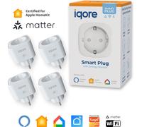 lot de 4 prises sans fil WLAN avec mesure de courant, compatibles avec Apple HomeKit / Matter, Alexa, Google, Tuya, contrôle par application, Smart Plug, prise WiFI