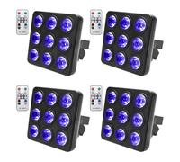 Lot de 4 projecteurs LED carrés 9 x 10 W, 8 canaux DMX512, télécommande activée par le son, éclairage scène for DJ, discothèque, bar, fête,Haute sensibilité