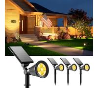 Lot de 4 projecteurs solaires d'extérieur étanches pour arbre, statue, fleur, boîte aux lettres, buisson, mur, projecteur LED lumineux pour éclairage extérieur, cour, jardin, allée, allée, maison,