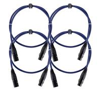 Lot de 4 Pronomic Stage DMX3-1 Câble DMX 1 mètre (pour câblage d'effets lumineux, contacts dorés, gaine bleue, XLR mâle vers XLR femelle)