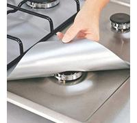 Lot de 4 Protecteurs de Cuisinière à Gaz Antiadhésifs Réutilisables - Couvercle de Revêtement de Brûleur pour la Cuisine (Argent)