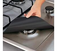 Lot de 4 Protecteurs de Cuisinière à Gaz, Protecteurs de Cuisinière Antiadhésifs Réutilisables, Couvercle de Revêtement de Brûleur de Cuisinière pour la Cuisine (Noir)