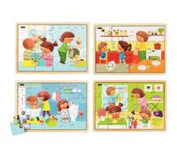Lot de 4 puzzles en bois 4 x 12 ou 15 pièces ""Tout propre!"" NATHAN