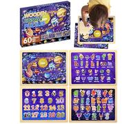 Lot de 4 puzzles en bois pour enfants, 60 pièces, puzzle éducatif à partir de 3 ans avec système solaire, chiffres et alphabet (lettres majuscules et minuscules), puzzles en bois 30 × 22