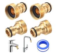 Lot de 4 raccords de robinet universels en laiton pour mitigeur - Raccord rapide - Pour tuyau d'arrosage Gardena 1/2" et 3/4"