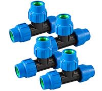 Lot de 4 raccords en T en polyéthylène - Raccord en T en plastique - 25 mm x 25 mm x 25 mm - Raccord en T pour conduite d'eau - Pour tuyaux PE80 PE100 - Raccord de serrage pour alimentation en eau