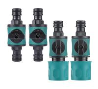 Lot de 4 raccords rapides de tuyau d'arrosage de 16 mm avec valve de régulation - Robinet d'arrêt avec valve de régulation à 2 voies pour connecteur de débit d'eau