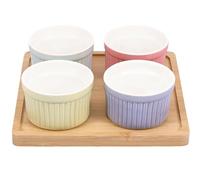 Lot de 4 ramequins en céramique avec plateau de 113 ml, petits bols de cuisson empilables for crème brûlée