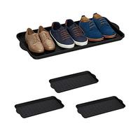 Lot de 4 rangements à Chaussures, Bacs avec Rebord élevés, pour 6-8 Paires, Plastique, 75 x 36,5 cm, Noir