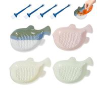 Lot de 4 râpes à ail en forme de poisson - En céramique - Avec pinceau - Disque à râper multifonction - 12 x 9 x 3 cm - Pour ail, gingembre, chocolat et fromage - Passe au lave-vaisselle (A,4 pièces)