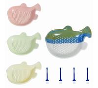 Lot de 4 râpes en céramique avec pinceau - 12 x 9 x 3 cm - En forme de poisson - Râpe à gingembre avec dents dures - Assiette à râper au gingembre - Passe au lave-vaisselle - Pour ail, carottes