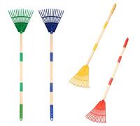 Lot de 4 râteaux à feuilles avec manche en bois pour enfants - 20,3 x 86,4 cm - Râteau à gazon amovible - Kit d'outils de jardin pour nettoyer les feuilles sèches - Déchets de jardin extérieurs