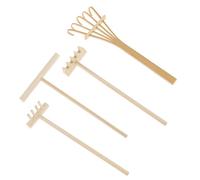 Lot de 4 râteaux à sable miniatures en bois pour la décoration de la maison et du bureau, accessoires de méditations, manche en bois