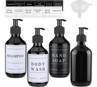 Lot De 4 Rechargeables Noir Flacons À Pompe Vides En Plastique De 300 Ml Avec Pompe Distributeur De Lotion,Shampooing,Crème Lavante,Gel Douche,Salle De Bains Hôtel,Entonnoir