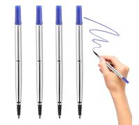 Lot de 4 recharges de stylo roller bleu à pointe moyenne de 0,7 mm compatibles avec stylos à bille Parker - Écriture lisse - Séchage rapide - Idéal pour le bureau, les fournitures scolaires
