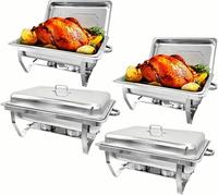Lot de 4 réchauds pour Buffet, Ensemble de réchauds en Acier Inoxydable, Ensemble de réchauds Pleine Grandeur de 8 litres, réchaud rectangulaire pour Traiteur