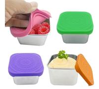 Lot de 4 Récipient Vinaigrette avec Couvercles en Silicone, Gobelets à Condiments en Acier Inoxydable, Résistants au Réfrigérateur et Au Lave-vaisselle, Recipient Sauce