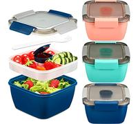 Lot de 4 récipients à salade de 1,5 l avec plateau à 4 compartiments et vinaigrettes, pour salade, salade, bento pour adultes, nourriture, fruits, collation, anti-fuite