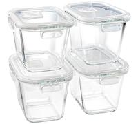 Lot de 4 récipients à soupe avec couvercles en verre borosilicate, passent au micro-ondes et au congélateur, petits bols carrés pour salade, fruits, déjeuner, crème glacée, voyage