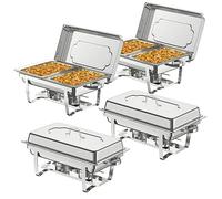 Lot de 4 récipients alimentaires en acier inoxydable avec conteneurs chauffants de 9 L, pour buffets, traiteurs, fêtes, buffets