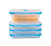 Lot de 4 récipients alimentaires pliables avec couvercle hermétique et aération, 765,4 g, empilables en silicone, passent au micro-ondes, au congélateur, au lave-vaisselle, translucides