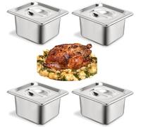 Lot de 4 RéCipients Bac Inox Alimentaire Avec Couvercle, Bac Gastro Inox gn 1/6 Avec couvercle, 17,5 x 16 x 10 CM