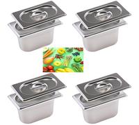 Lot de 4 RéCipients Bac Inox Alimentaire Avec Couvercle, Bac Gastro Inox gn 1/9 Avec couvercle, 17,5 X 11 X 10 cm