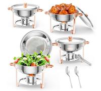 Lot de 4 récipients de conservation au chaud de 5 l en acier inoxydable avec couvercle, cuillère et pincette, distributeur de chaleur rond pour mariage, buffet, tout événement, restauration