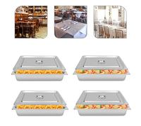 Lot de 4 récipients de conservation au chaud pour aliments, poêles, plats, traiteur, plateau de table pour hôtel, buffet, lisse, avec couvercle en acier inoxydable, rectangulaire, argenté