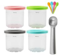 Lot de 4 récipients de rechange avec couvercles pour machine à crème glacée Ninja CREAMi - 473,6 ml compatibles avec les machines à crème glacée NC301/NC299/NC300s, anti-fuite, avec 4 cuillères