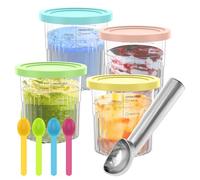 Lot de 4 récipients de rechange pour Ninja Creami Deluxe - Couvercle compatible avec machine à glace Creamy - Passe au lave-vaisselle - Sans BPA - NC501EU NC500EU - Anti-fuite - Couleurs assorties