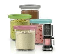 Lot de 4 récipients de rechange pour Ninja Creami NC301 Series - 473 ml - Avec couvercles - Compatible avec NC300 NC299AMZ - Sans BPA - Accessoire anti-fuite pour protéines glacées et Meal Prep