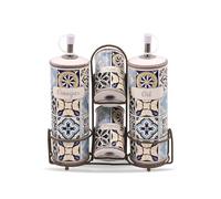 Lot de 4 Récipients en Céramique 2x100ml 2x 300ml Support Métallique Blanc