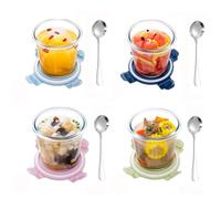 Lot de 4 Récipients en Verre 800 ml avec Couvercles Hermétiques - Bols pour Soupe, Compatible Micro-ondes, sans BPA (4 Ronds L)