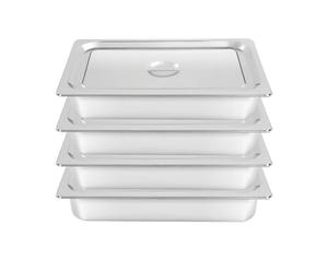 Lot de 4 récipients gastronomiques GN avec couvercle, en acier inoxydable, pour le stockage de l'huile, de l'eau, des fruits/légumes (53,5 x 30,5 x 10 cm)