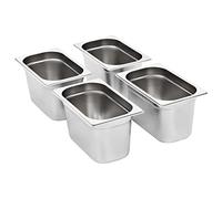 Lot de 4 récipients gastronorm GN 1/4 150 mm en acier inoxydable empilables pour comptoir de maintien au chaud, buffet, restauration, bain-marie, cantine, restaurant, rangement et transport