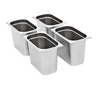Lot de 4 récipients gastronorm GN 1/4 - 265 x 162 x 200 mm - En acier inoxydable - Empilables - Pour la restauration et le transport - Pour la restauration et le transport