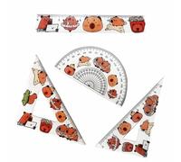 Lot de 4 règles Capybara mignonnes - Papeterie Capybara comprend un rapporteur d'outils de géométrie mathématiques, des règles triangulaires et une règle droite - Ensemble de papeterie essentiel pour