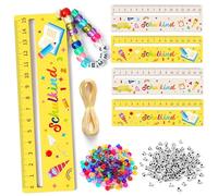 Lot de 4 règles de lecture en bois avec lettres de A à Z, perles en bois, aide à la lecture personnalisée, convient comme cadeau de rentrée des classes, cadeau de rentrée scolaire