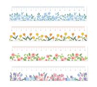 Lot de 4 Règles en Acrylique 15 cm - Modèle Fleurs, Règles Transparentes Petites pour École, Maison et Bureau, Règle Adorables pour Enfants et Fournitures Scolaires