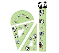 Lot de 4 règles en acrylique en forme de panda mignon de 15 cm, règle droite, règle triangulaire, règle à bord droit, rapporteur, outil de géométrie mathématiques, fournitures scolaires et de bureau