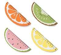 Lot de 4 règles en bois pour enfants et étudiants, modélisation créative de fruits, fournitures de bureau, récompenses pédagogiques (15 cm)
