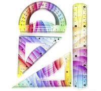 Lot de 4 règles en plastique flexible avec règles droites, triangulaires et rapporteur pour des applications précises de géométrie, de dessin et de mesure (20 cm)