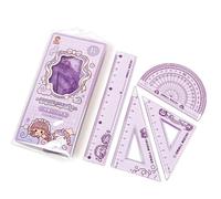 Lot de 4 règles en plastique flexible - Règle droite, triangles et rapporteur pour mathématiques et géométrie | Incassable, pliable et fournitures scolaires et de bureau (violet)